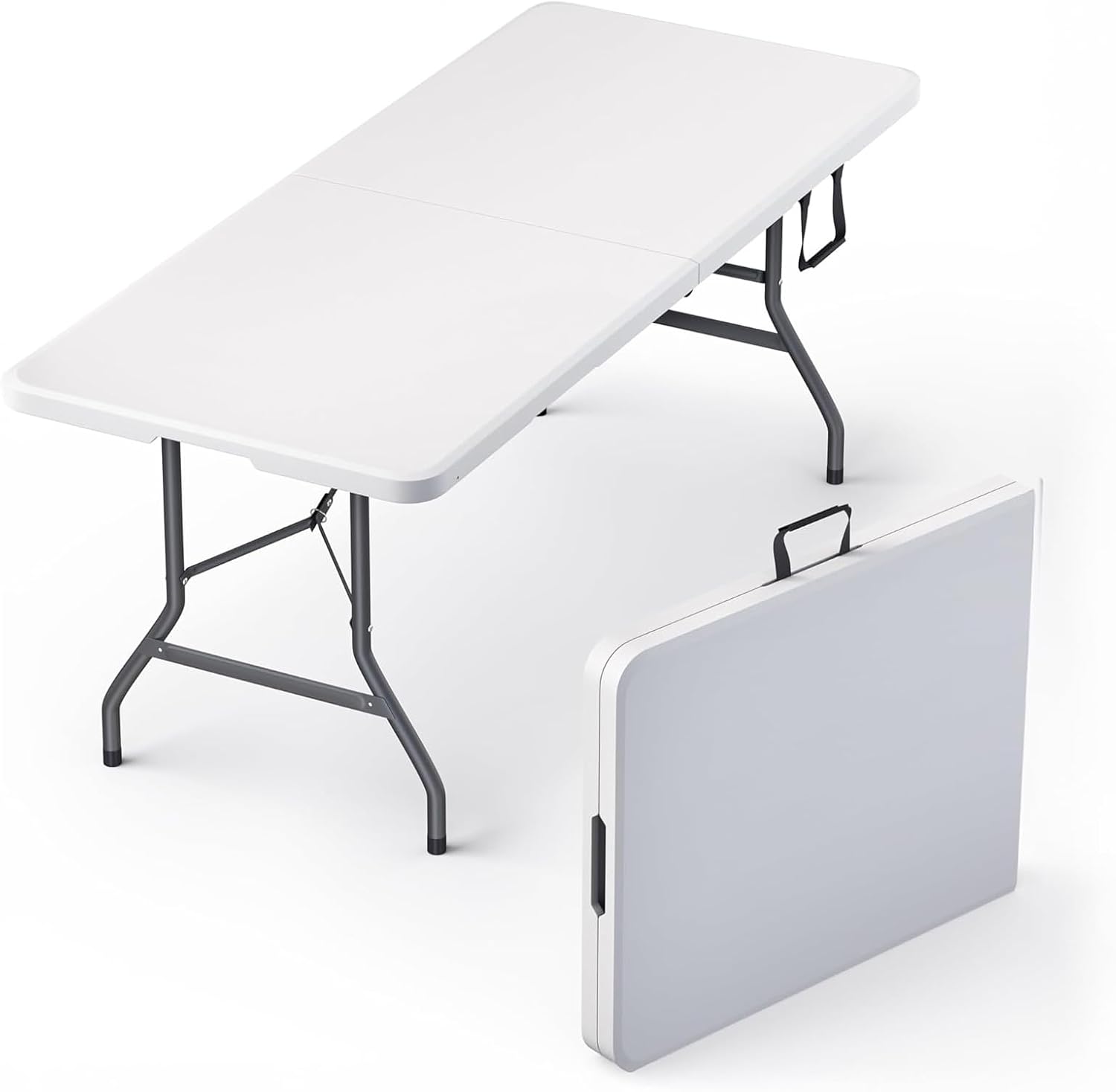 51RLEn8aecL._AC_SL1500_.jpg 6 Feet Foldable Table with Built in Handle & Steel Legs | 6FT Heavy Duty Folding Portable | Perfect for Party, Dining, Wedding, Events, Picnic Indoor, Outdoor, Camping, Utility, Folding - 6 Foot - Image 1