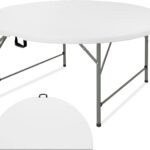 5 FT Round Folding Tables with Carrying Handle 60 inch Heavy Duty Portable Plastic Commercial Table Steel Legs for Party, Dining, Wedding, Events, Picnic Indoor, Outdoor (White,1 Pack)