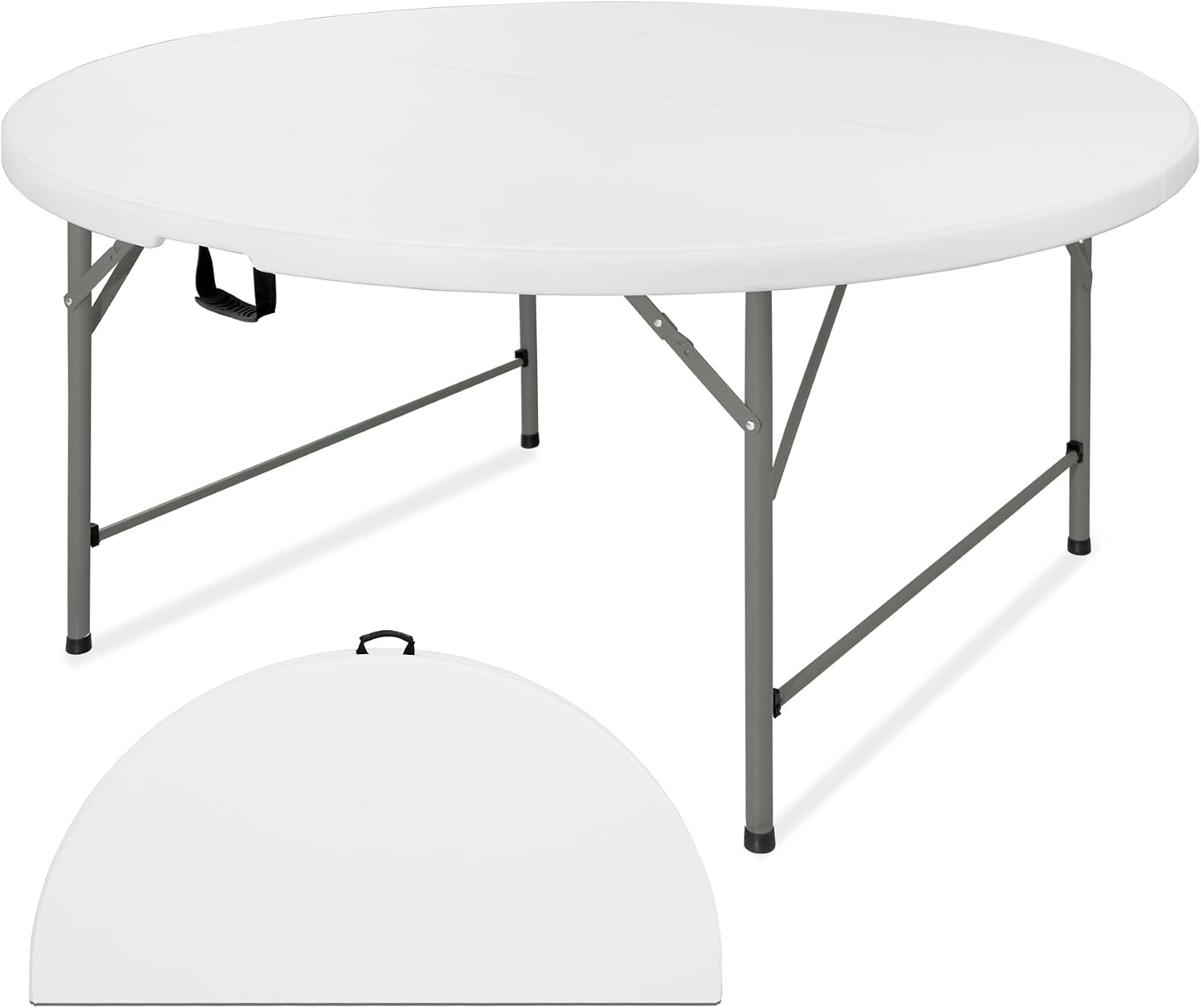 51yHptfBNfL._AC_SL1500_.jpg 5 FT Round Folding Tables with Carrying Handle 60 inch Heavy Duty Portable Plastic Commercial Table Steel Legs for Party, Dining, Wedding, Events, Picnic Indoor, Outdoor (White,1 Pack) - Image 1