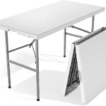 4 FT Folding Picnic Table Easy to Fold and Store, Foldable Table for Camping Picnic Dining Party Kitchen Outdoor Indoor with Carrying Handle