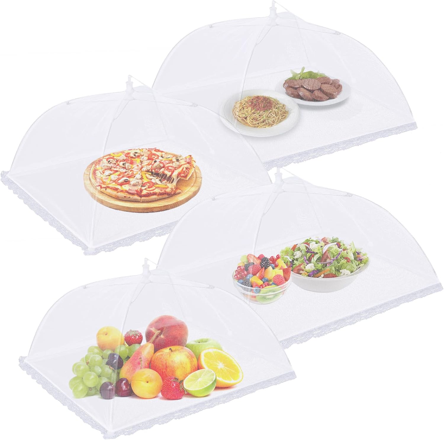 614aGhmNrBL._AC_SL1500_.jpg 4 Pack Mesh Food Covers 17 inch, Large and Tall Food Covers, Pop-Up Mesh Food Covers Tent Umbrella for BBQs, Outdoors, Screen Tents, Parties Picnics, Fruit Cover - Image 1