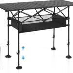 Folding Camping Table, Portable Roll-up Table with Adjustable Height, Large Storage Bag and Carrying Bag, Tall Aluminum Table for Indoor & Outdoor Picnic BBQ Backyards Beach