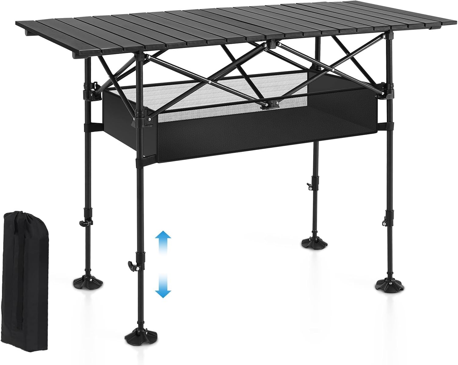 61KX6mQBPkL._AC_SL1500_.jpg Folding Camping Table, Portable Roll-up Table with Adjustable Height, Large Storage Bag and Carrying Bag, Tall Aluminum Table for Indoor & Outdoor Picnic BBQ Backyards Beach - Image 1