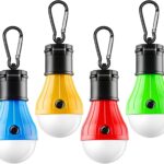 Portable LED Tent Lamp, Clip Hook Hurricane Emergency Light Bulb, Camping Equipment Lanterns for Hiking, Backpacking Outage, B-CLOSED-HOOK, 4 Packs