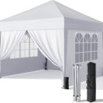 10x10 Pop Up Canopy with Sidewalls, Outdoor Instant Canopy Tent with Carry Bag for Commercial Events, Camping, Backyard Parties - White