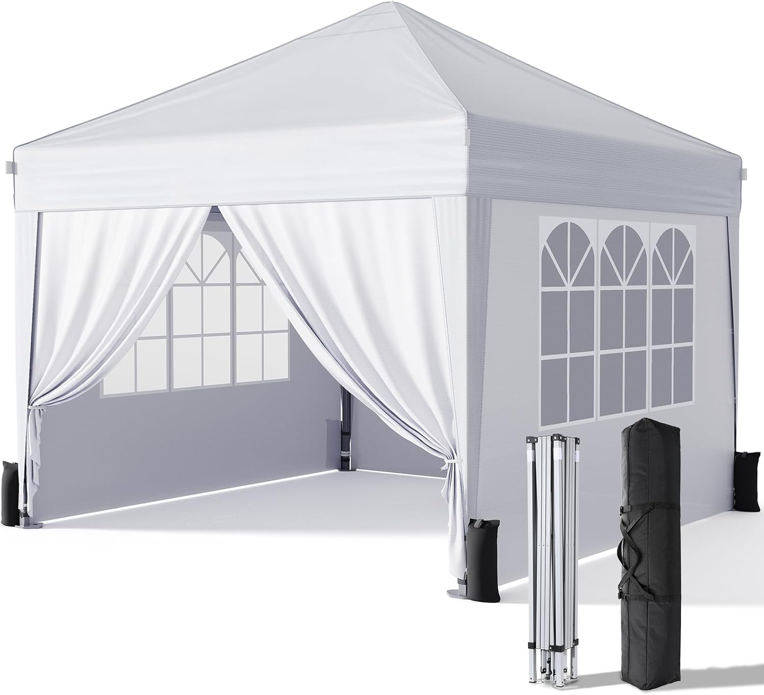 61gO0sAktDL._AC_SL1500_.jpg 10x10 Pop Up Canopy with Sidewalls, Outdoor Instant Canopy Tent with Carry Bag for Commercial Events, Camping, Backyard Parties - White - Image 1