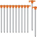 Tent Stakes Camping Stakes, 7.1inch Non-Rust Metal Tent Pegs Ground Stakes Tent Spikes Camping,Garden,Hiking Orange (Orange 12pcs, 7.1IN)