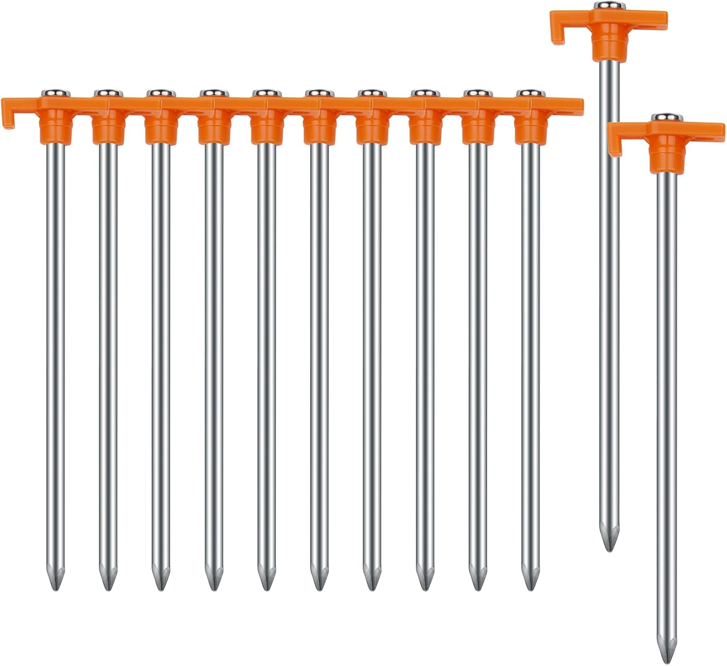 61rJzYlVB3L._AC_SL1500_.jpg Tent Stakes Camping Stakes, 7.1inch Non-Rust Metal Tent Pegs Ground Stakes Tent Spikes Camping,Garden,Hiking Orange (Orange 12pcs, 7.1IN) - Image 1