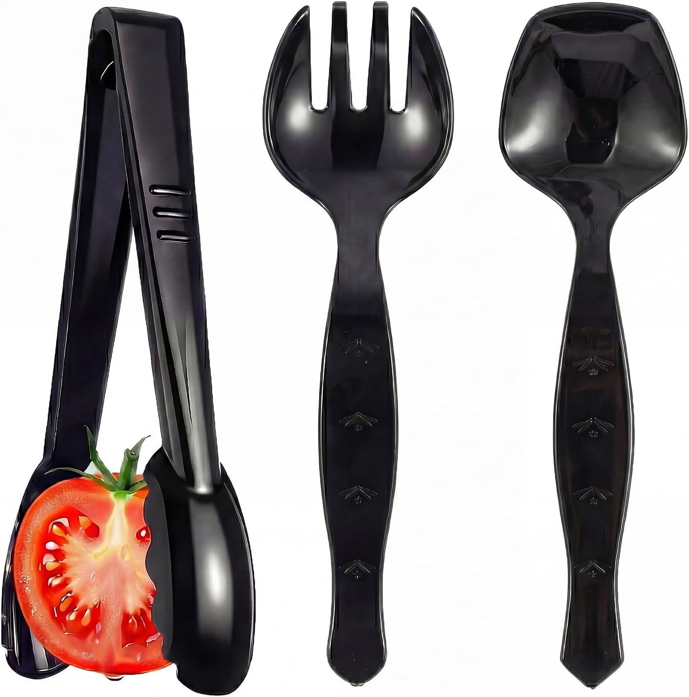 61sNiSxgy8L._AC_SL1500_.jpg 36 Pcs Disposable Serving Utensils Set - 9 Inch Black Tongs, Forks, Spoons for Restaurants, Catering, Party Supplies, Buffet, Wedding, Picnic - Image 1
