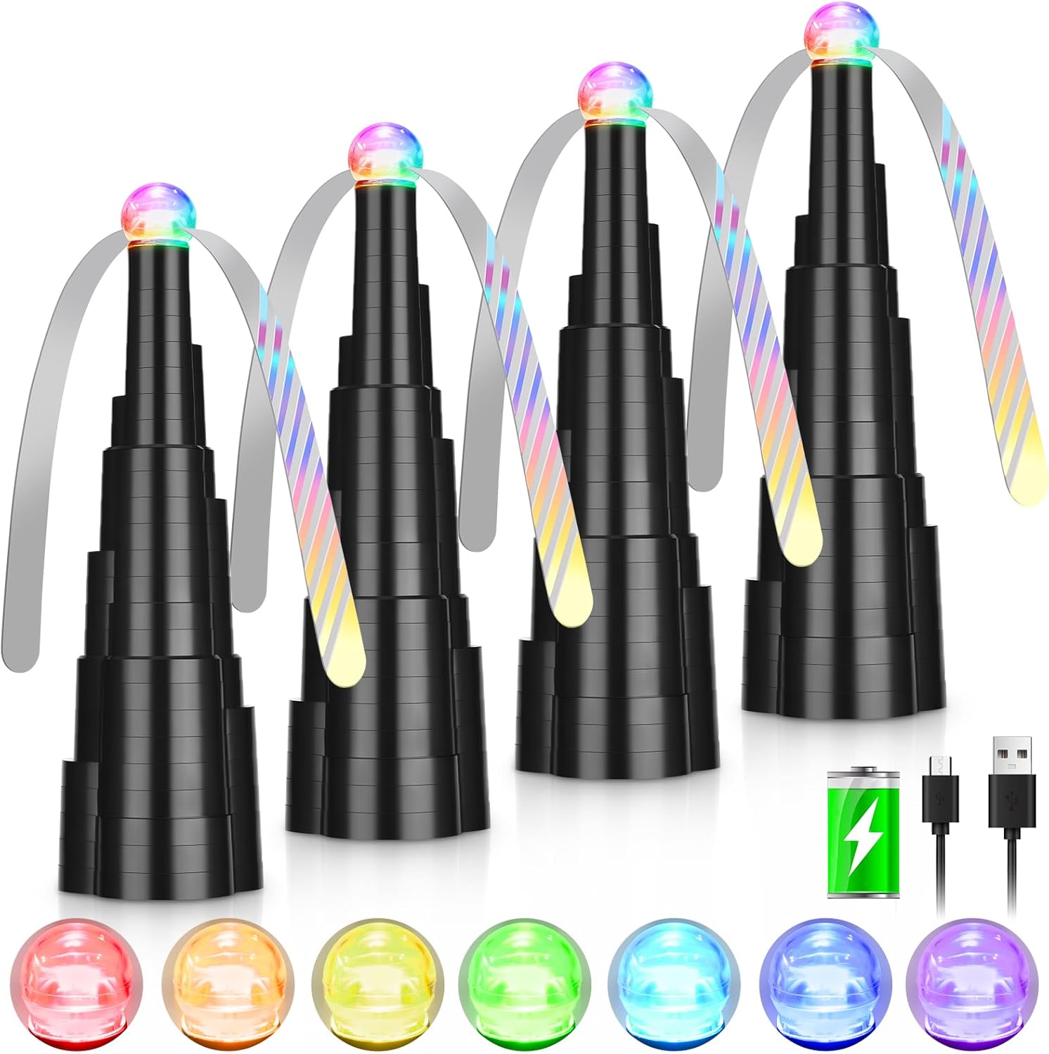710O3kFpxTL._AC_SL1500_.jpg Fly Fans for Tables, Rechargeable Fly Fan Table Top Fan with LED Light, Fly Spinner with Soft Holographic Blades for Picnic, Restaurant, Party, Home, and BBQ (4 Pack) - Image 1