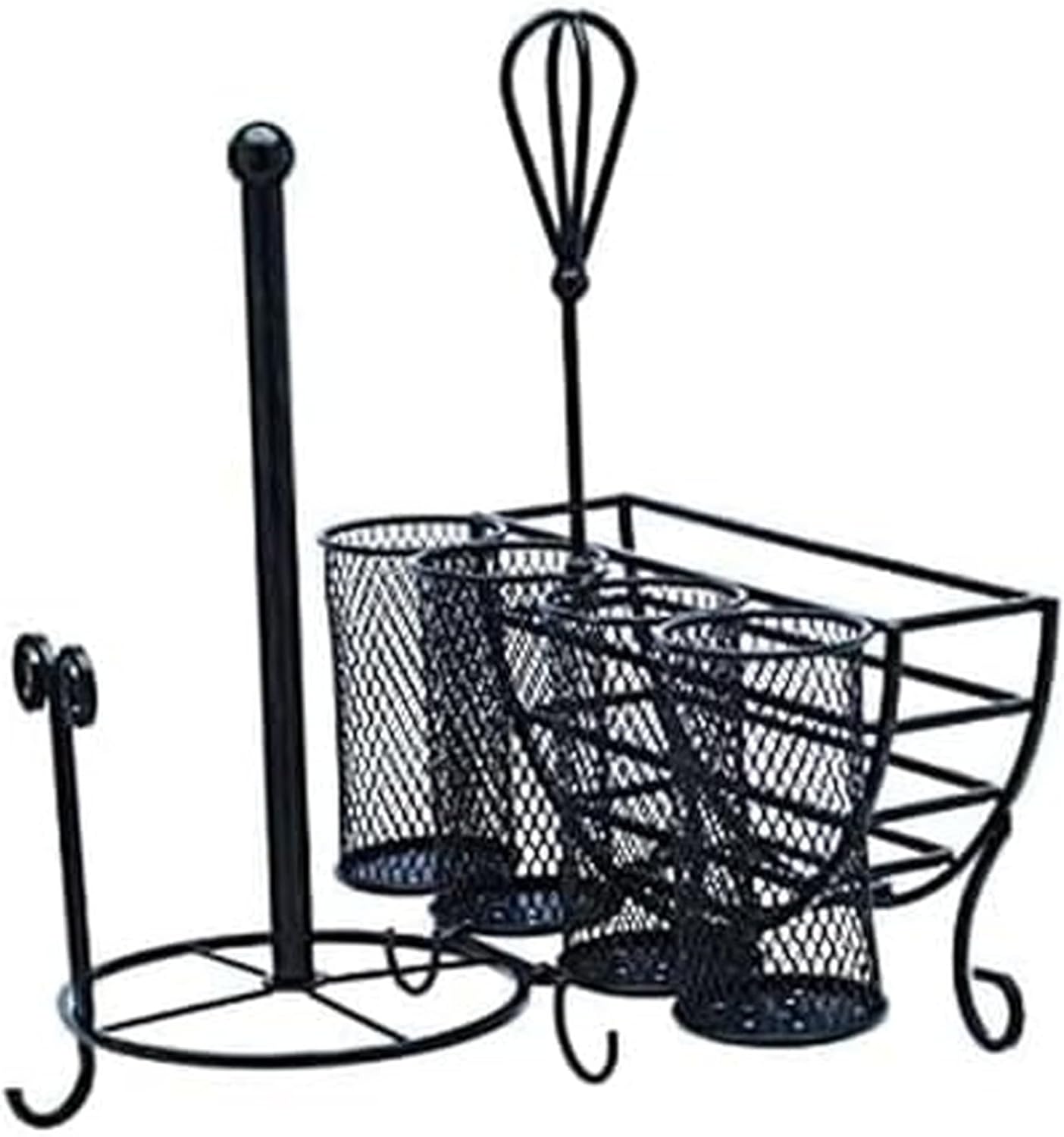 71N0422LMjL._AC_SL1500_.jpg Picnic Caddy, Antique Black Finish, Paper Plate Organizer with Flatware Canisters and Paper Towel Spindle, 15 x 14 x 13 in - Image 1
