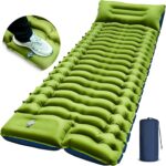 Camping Sleeping Pad, Ultralight Camping Mat with Pillow, Built-in Foot Pump Inflatable Sleeping Pads Compact for Camping Backpacking Hiking Traveling Tent,Single,Green