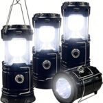 Collapsible Portable LED Camping Lantern  Lightweight Waterproof Solar USB Rechargeable LED Flashlight Survival Kits for Indoor Outdoor Home Emergency Light Power Outages Hiking Hurricane 4-Pack