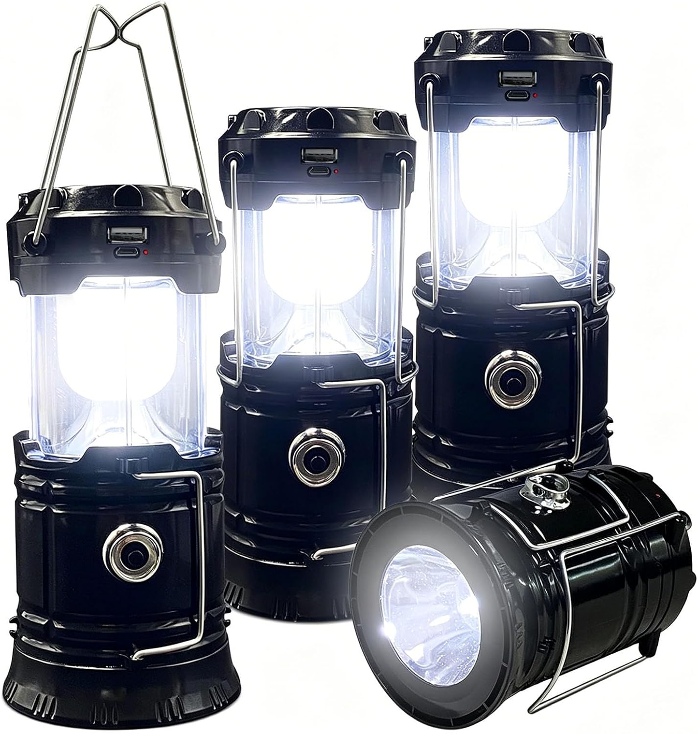71fAPuDi5lL._AC_SL1500_.jpg Collapsible Portable LED Camping Lantern Lightweight Waterproof Solar USB Rechargeable LED Flashlight Survival Kits for Indoor Outdoor Home Emergency Light Power Outages Hiking Hurricane 4-Pack - Image 1