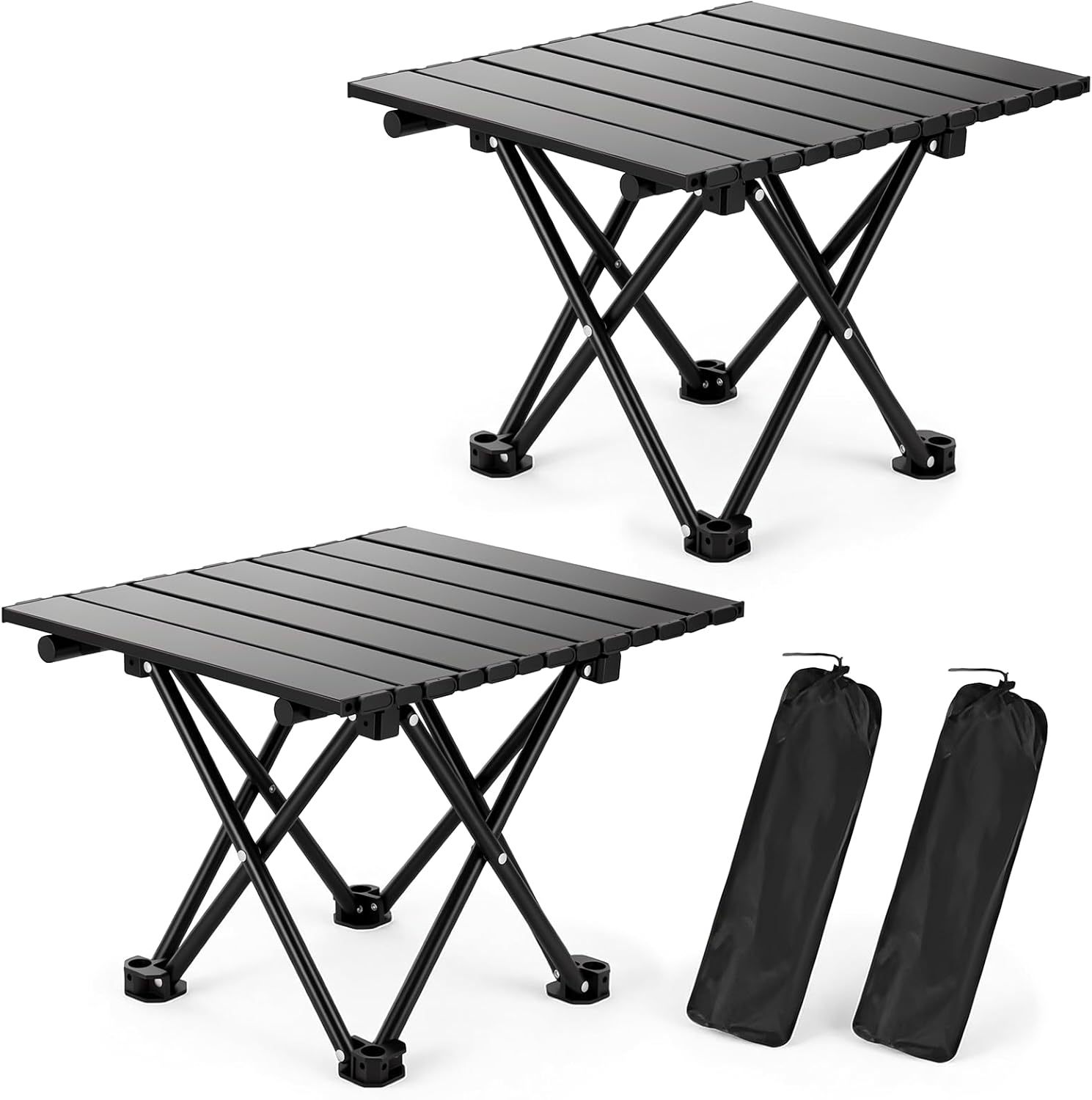 71fsUuQq1L._AC_SL1500_.jpg 2 Pack Portable Camping Table Foldable, Ultralight Small Folding Beach Table with Carry Bag for Outdoor Travel, Beach, Camp, Picnic, BBQ, Cooking, Festival, Boat, Home Use (Black-S) - Image 1