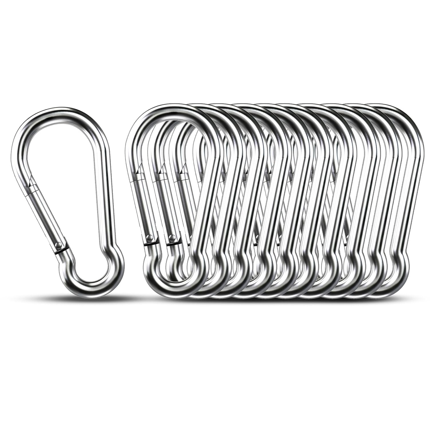 71xhclK5oyL._SL1500_.jpg Small Carabiner Clip Hooks, 10pcs 1.57 inch Carabiners Heavy Duty, 304 Stainless Steel Spring Snap Hook Fits Camping Hiking, Metal Clips for Rope Chain Keychain Keys Rings - Image 1